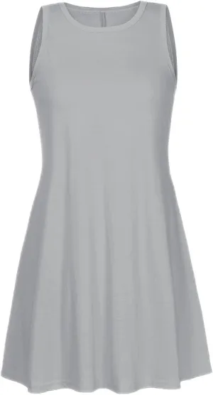 Sundresses for Women 2024 Solid Color Crewneck Sleeveless Summer Dress Loose Fit Tunic Midi Dress Flowy Swing Sundresses