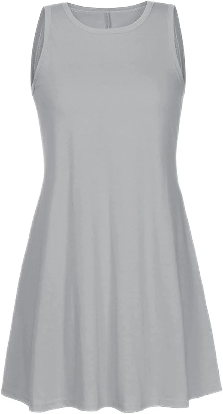 Sundresses for Women 2024 Solid Color Crewneck Sleeveless Summer Dress Loose Fit Tunic Midi Dress Flowy Swing Sundresses