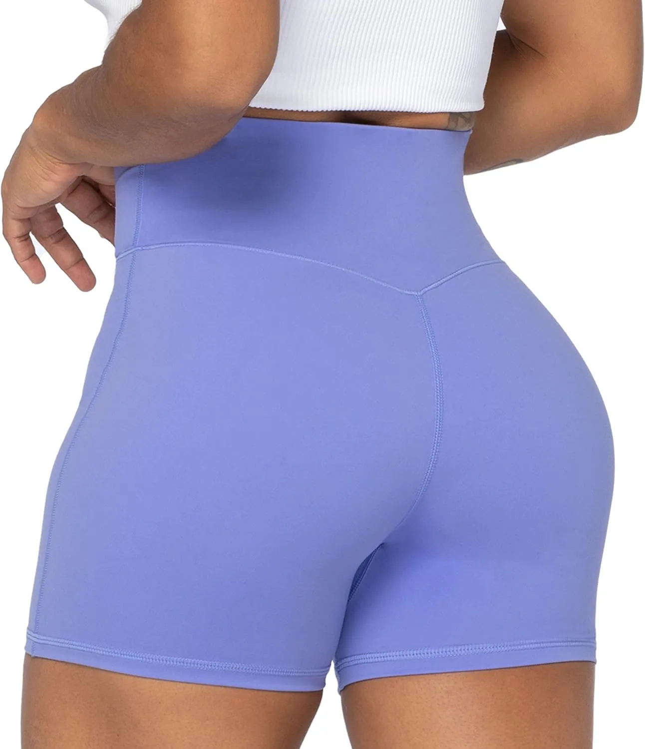 Sunzel Crossover Biker Shorts for Women, No Front Seam V High Waist Yoga Workout Gym Shorts with Tummy Control