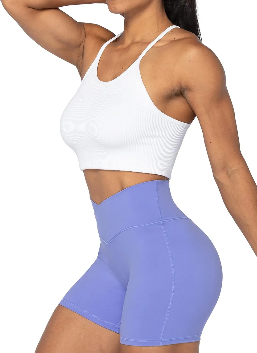 Sunzel Crossover Biker Shorts for Women, No Front Seam V High Waist Yoga Workout Gym Shorts with Tummy Control