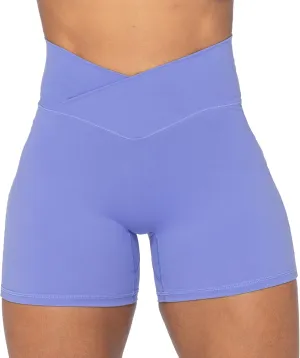 Sunzel Crossover Biker Shorts for Women, No Front Seam V High Waist Yoga Workout Gym Shorts with Tummy Control