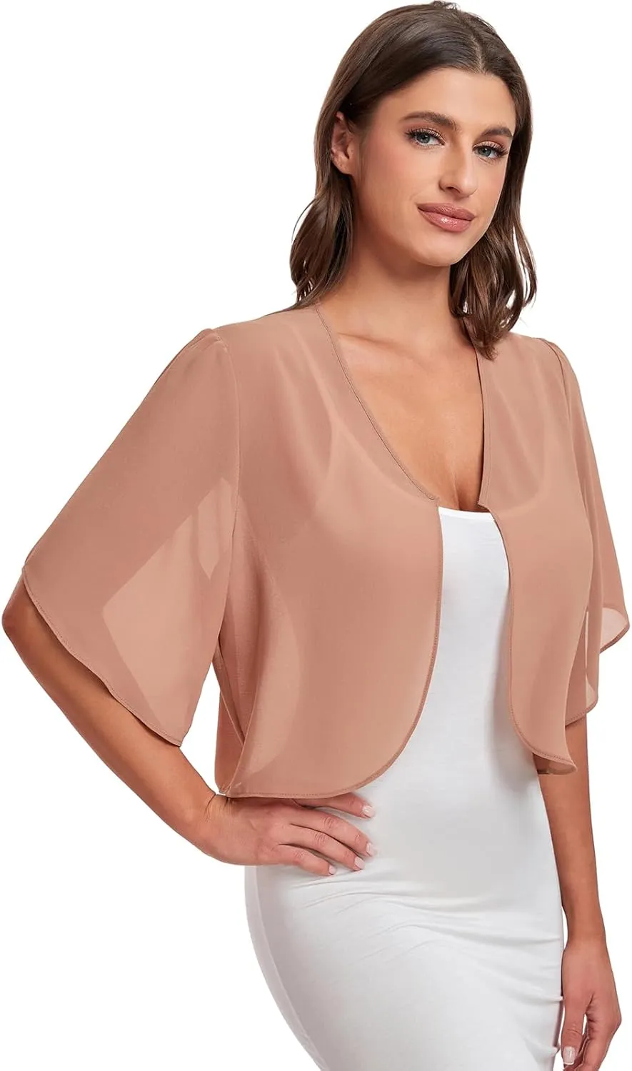 SURVODJA Womens Chiffon Cropped Cardigans Lightweight Sweaters Short Sleeve Bolero Shrugs for Dress