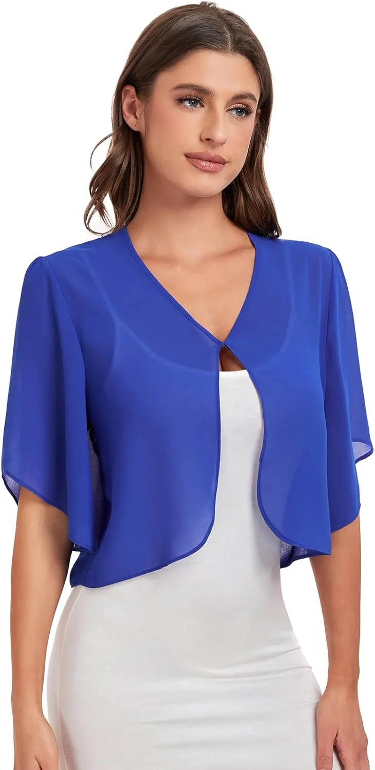 SURVODJA Womens Chiffon Cropped Cardigans Lightweight Sweaters Short Sleeve Bolero Shrugs for Dress