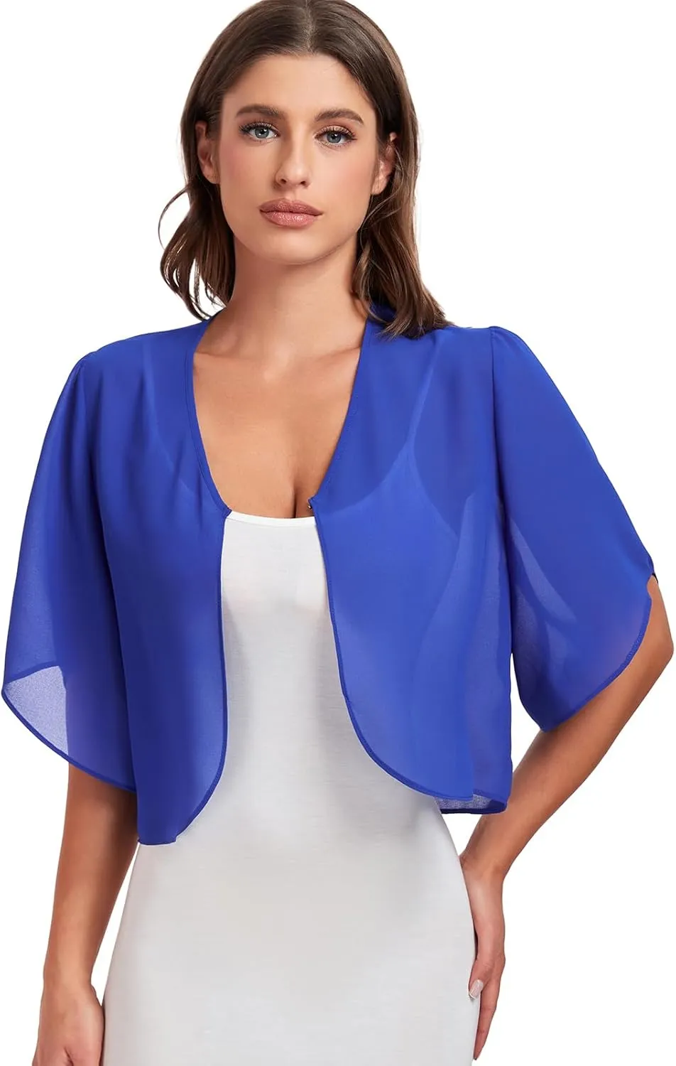 SURVODJA Womens Chiffon Cropped Cardigans Lightweight Sweaters Short Sleeve Bolero Shrugs for Dress