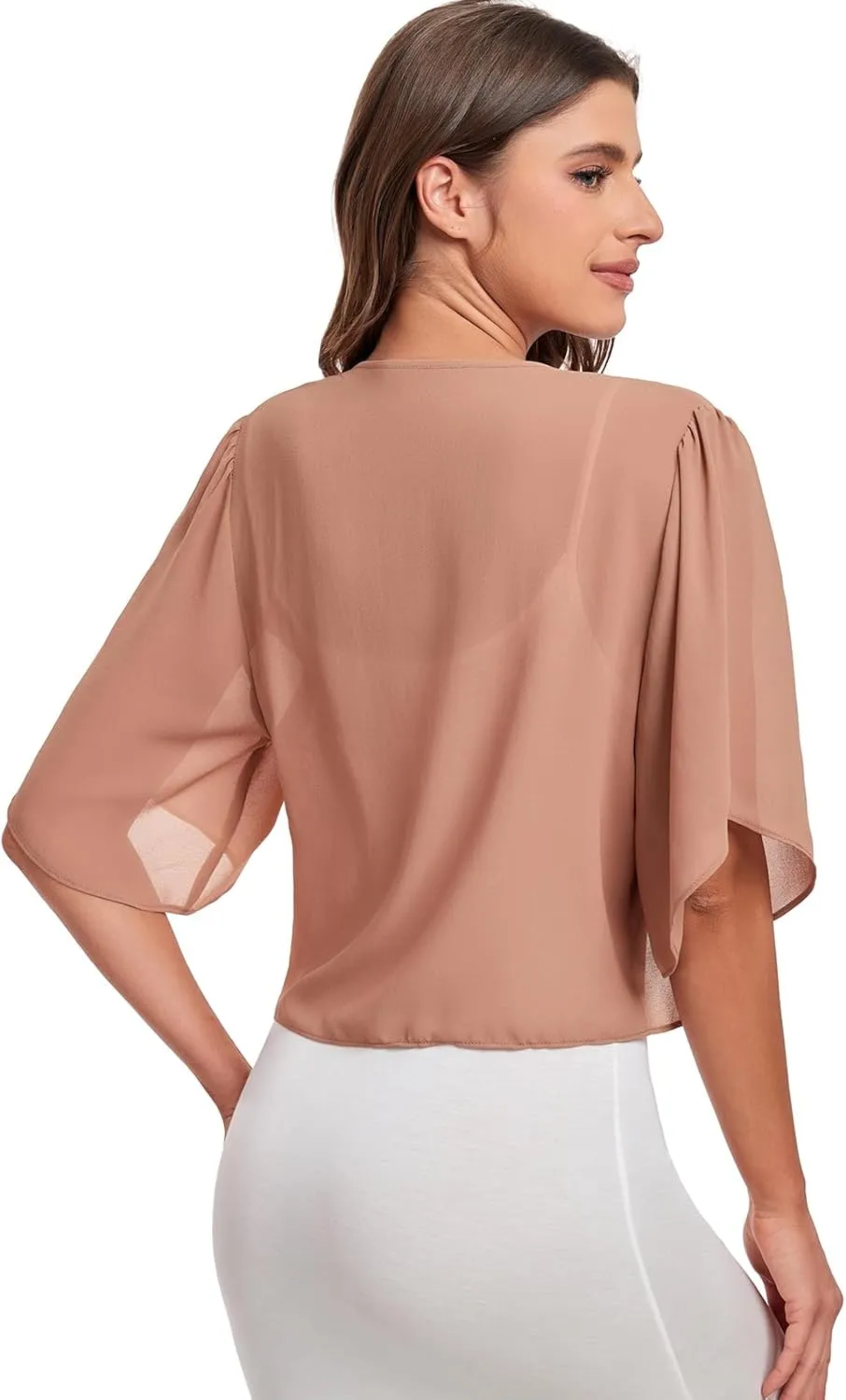 SURVODJA Womens Chiffon Cropped Cardigans Lightweight Sweaters Short Sleeve Bolero Shrugs for Dress