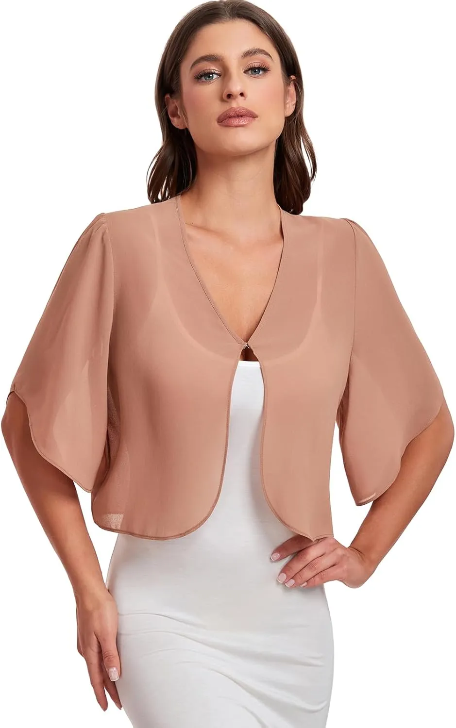 SURVODJA Womens Chiffon Cropped Cardigans Lightweight Sweaters Short Sleeve Bolero Shrugs for Dress