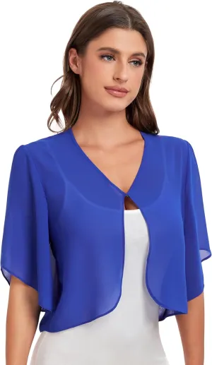 SURVODJA Womens Chiffon Cropped Cardigans Lightweight Sweaters Short Sleeve Bolero Shrugs for Dress