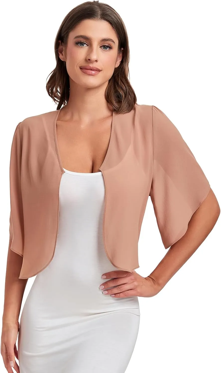 SURVODJA Womens Chiffon Cropped Cardigans Lightweight Sweaters Short Sleeve Bolero Shrugs for Dress