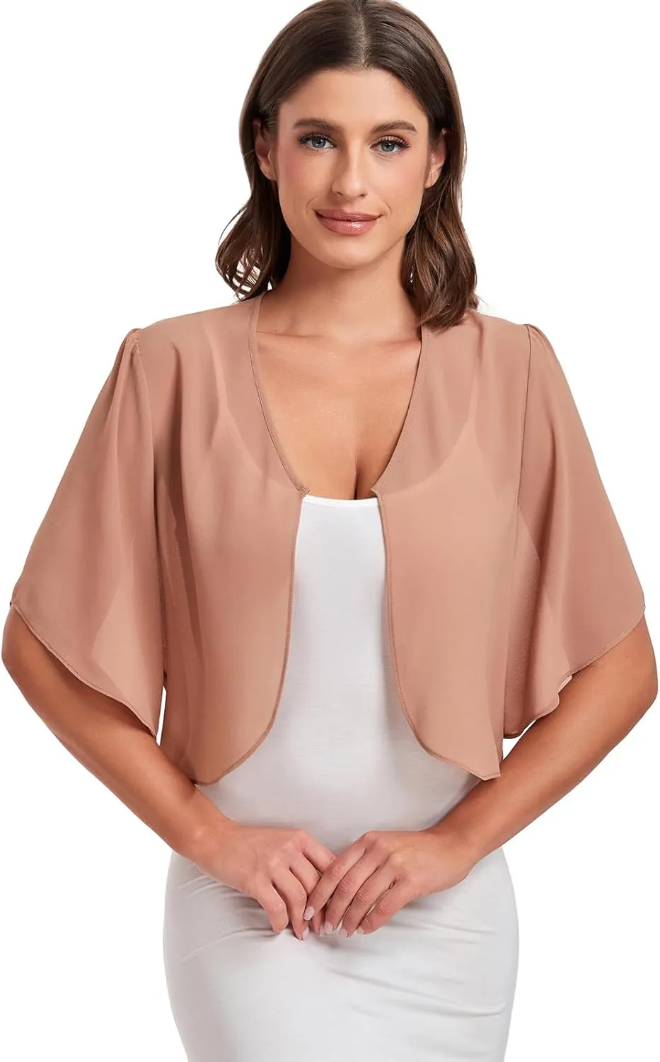 SURVODJA Womens Chiffon Cropped Cardigans Lightweight Sweaters Short Sleeve Bolero Shrugs for Dress