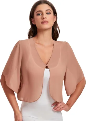 SURVODJA Womens Chiffon Cropped Cardigans Lightweight Sweaters Short Sleeve Bolero Shrugs for Dress