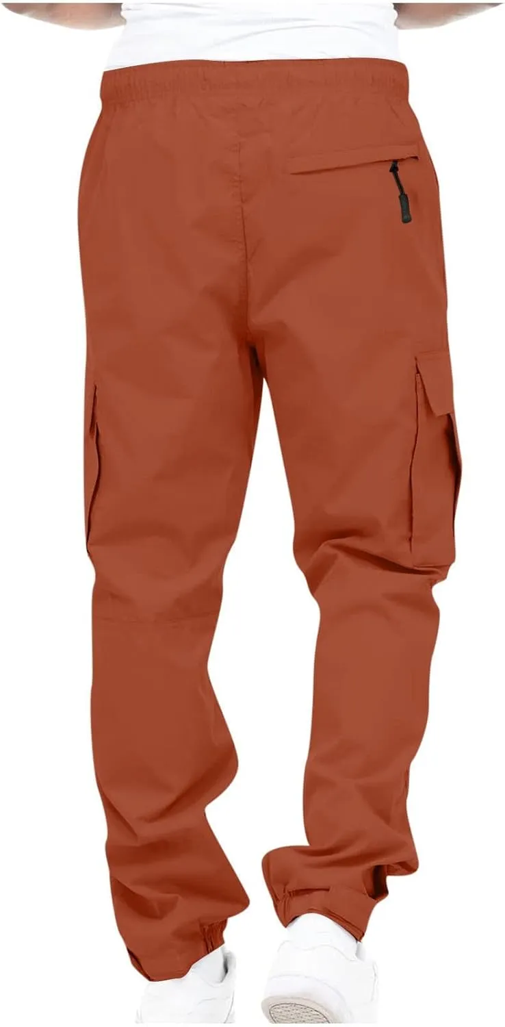 Sweatpant for Men with Pockets Workout Sports Pant Men's Cargo Pants Elastic Waist Joggers Solid Casual Multi Pockets