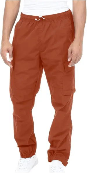 Sweatpant for Men with Pockets Workout Sports Pant Men's Cargo Pants Elastic Waist Joggers Solid Casual Multi Pockets