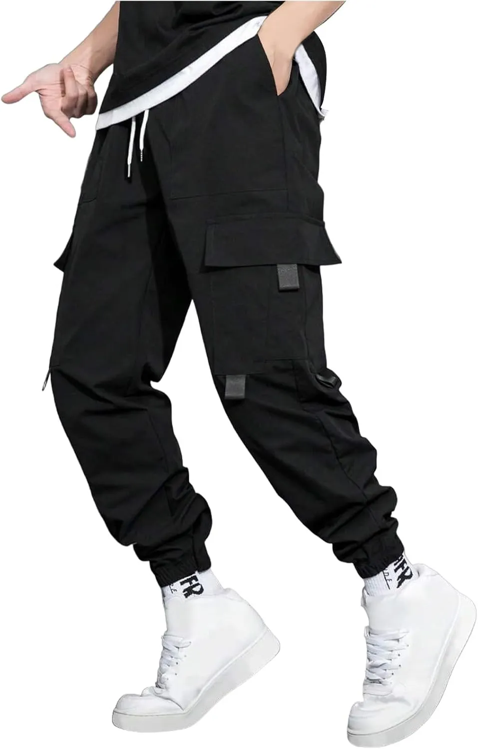 Sweatpants for Men Sports Tapered Combat Jogger Mens Solid Color Split Stretchy Joggers Regular Elastic Waist Cargo