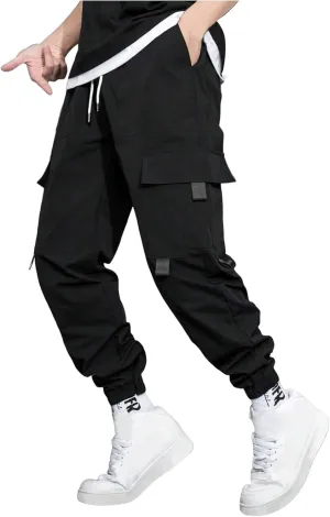 Sweatpants for Men Sports Tapered Combat Jogger Mens Solid Color Split Stretchy Joggers Regular Elastic Waist Cargo