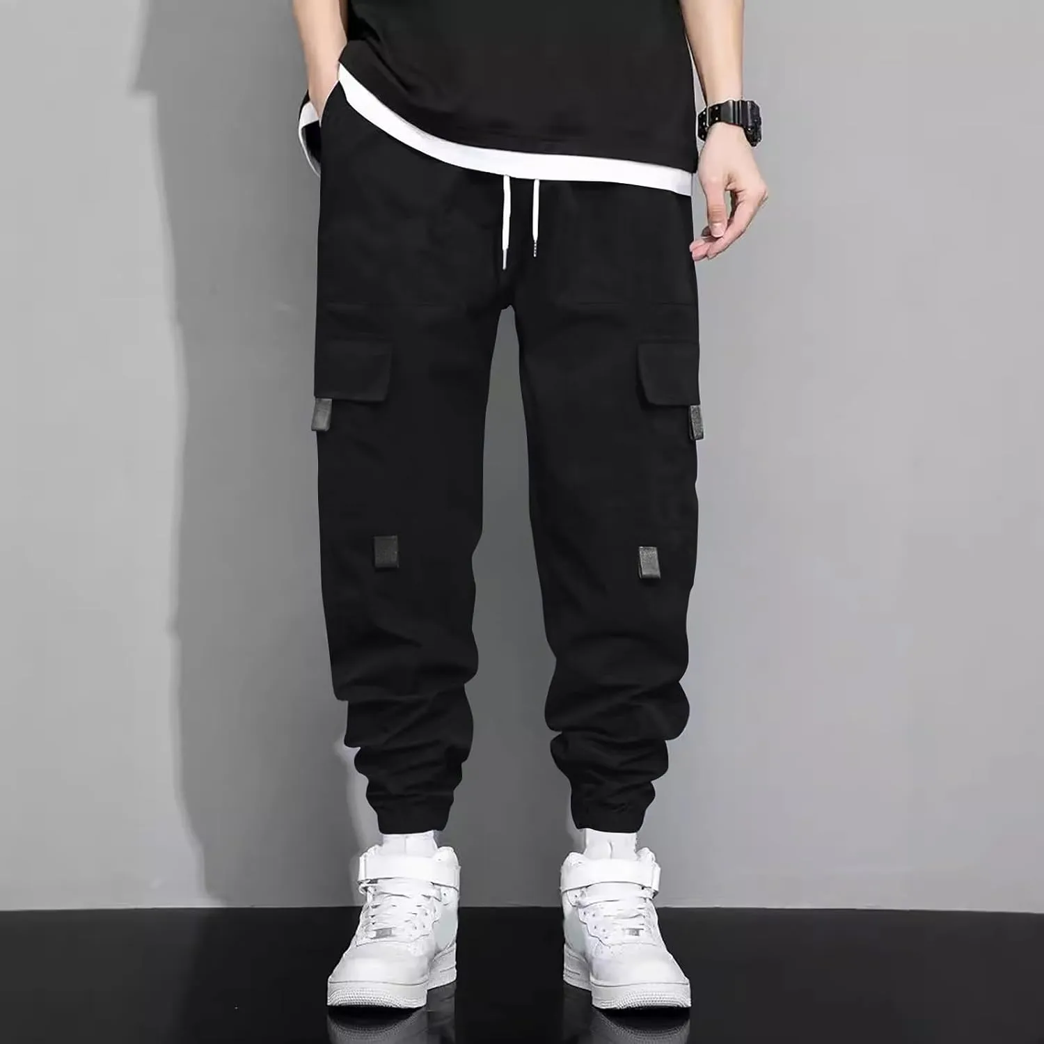 Sweatpants for Men Sports Tapered Combat Jogger Mens Solid Color Split Stretchy Joggers Regular Elastic Waist Cargo