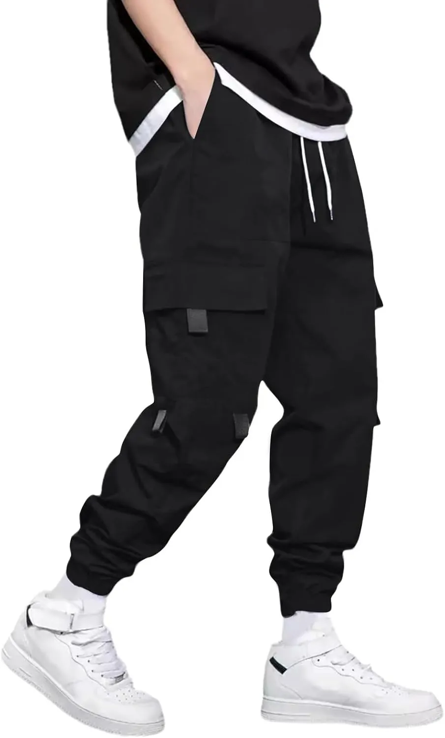 Sweatpants for Men Sports Tapered Combat Jogger Mens Solid Color Split Stretchy Joggers Regular Elastic Waist Cargo