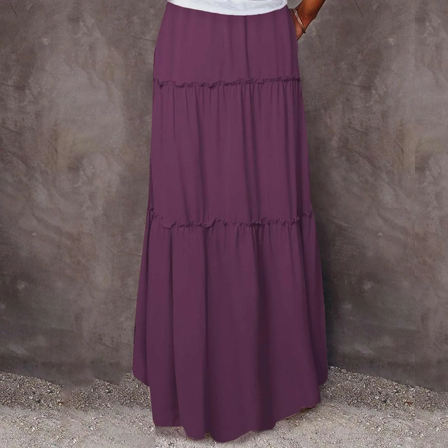 TANGNADE Womens Skirts Summer Casual Flowy High Waisted Tiered Maxi Skirt Spring Trendy Beach Ladies Skirts Long Length