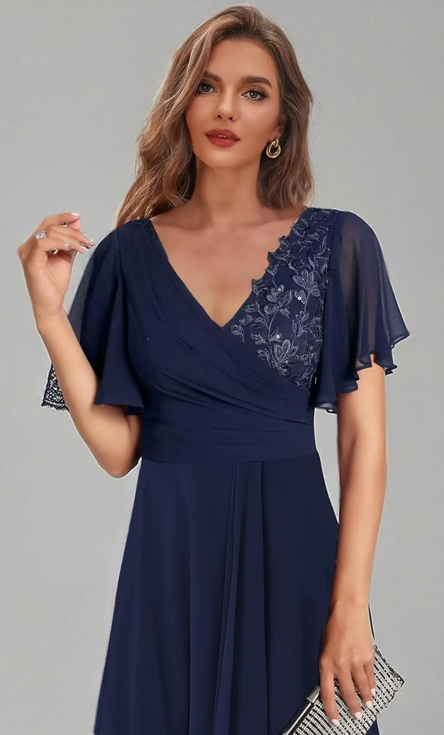 Tea Length Mother of The Bride Dresses with Sleeves High Low Evening Formal Dress for Women Wedding Guest
