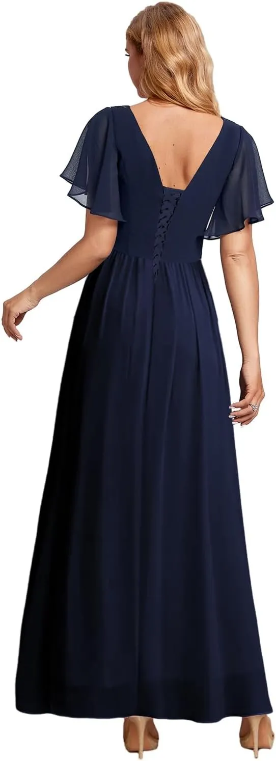 Tea Length Mother of The Bride Dresses with Sleeves High Low Evening Formal Dress for Women Wedding Guest