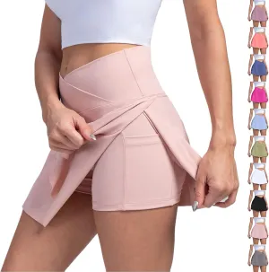 Tennis Skirts for Women with Shorts Underneath Cute Athletic Skirts with Pockets Slit High Waisted Golf Skirt