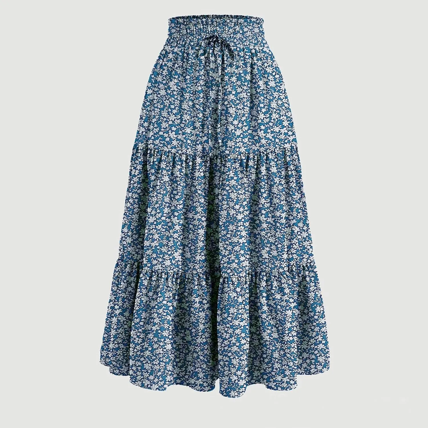 Tiered Maxi Skirts for Women Comfy Ruffle Hem Flowy Swing Long Skorts Elastic High Waisted Summer Cover Ups