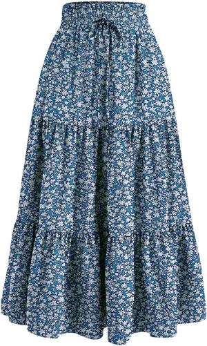Tiered Maxi Skirts for Women Comfy Ruffle Hem Flowy Swing Long Skorts Elastic High Waisted Summer Cover Ups
