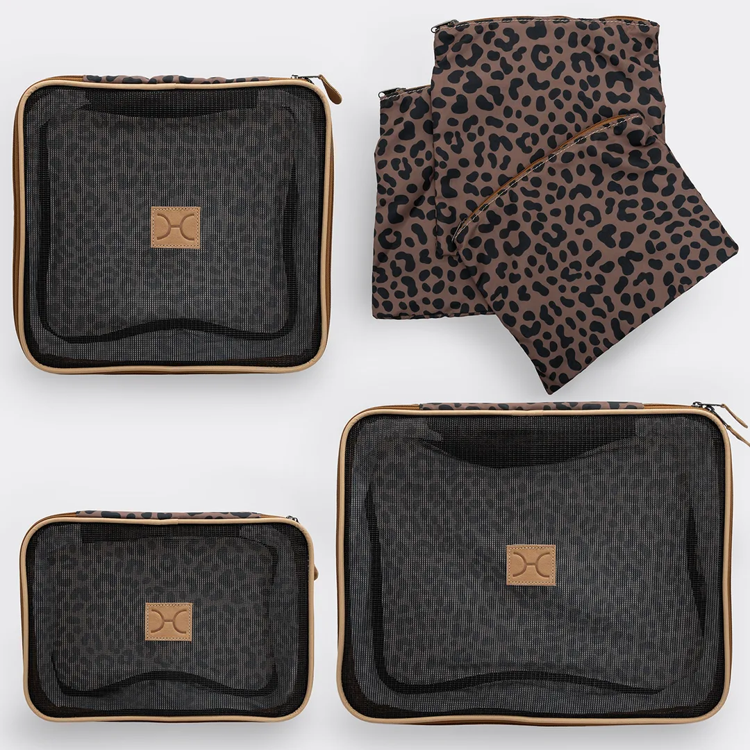Travel Luggage Organizer Pods Cheetah Coffee