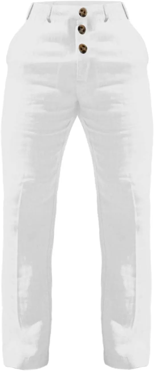 Tready Cruise Wear for Men Linen Cotton Straight Wide Leg Casual Trousers Summer Breathable Beach Yoga Pant with Pockets