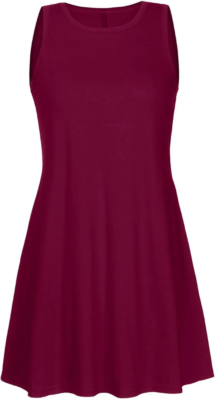 Tshirt Dress Women 2024 Summer Casual Sleeveless Crewneck Solid Midi Dresses with Pockets Going Out Sundress Fashion