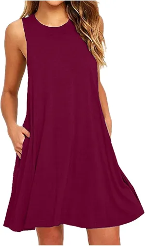 Tshirt Dress Women 2024 Summer Casual Sleeveless Crewneck Solid Midi Dresses with Pockets Going Out Sundress Fashion