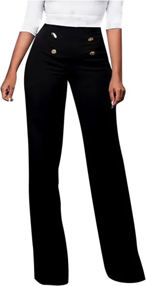 Uillui Dress Pants for Women Business Casual Classy High Waist Flared Sailor Pants Stretchy Wide Leg Trousers Work Slacks