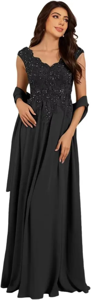 V Neck Mother of The Bride Dresses 2025 Lace Appliques A Line Long Formal Gowns XOD0480