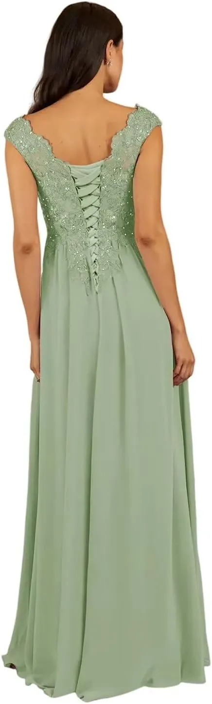 V Neck Mother of The Bride Dresses 2025 Lace Appliques A Line Long Formal Gowns XOD0480
