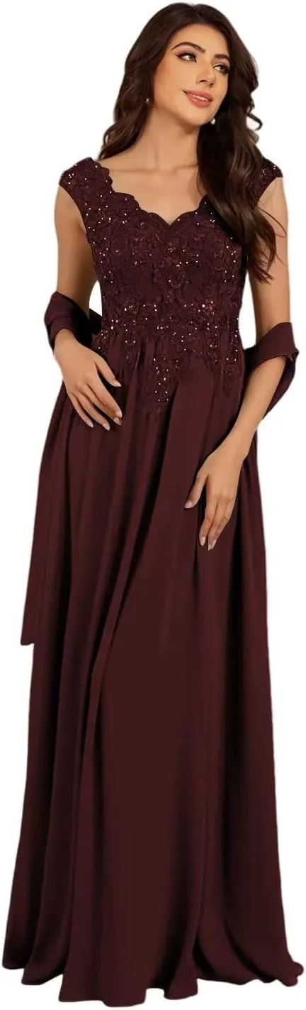 V Neck Mother of The Bride Dresses 2025 Lace Appliques A Line Long Formal Gowns XOD0480