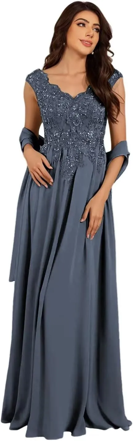 V Neck Mother of The Bride Dresses 2025 Lace Appliques A Line Long Formal Gowns XOD0480