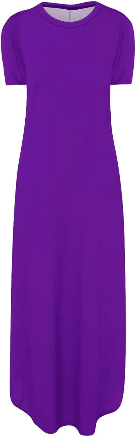 Vacation Dresses for Women 2024 Short Sleeve Maxi T-Shirts Dress Summer Loose Causal Beach Dress with Pockets