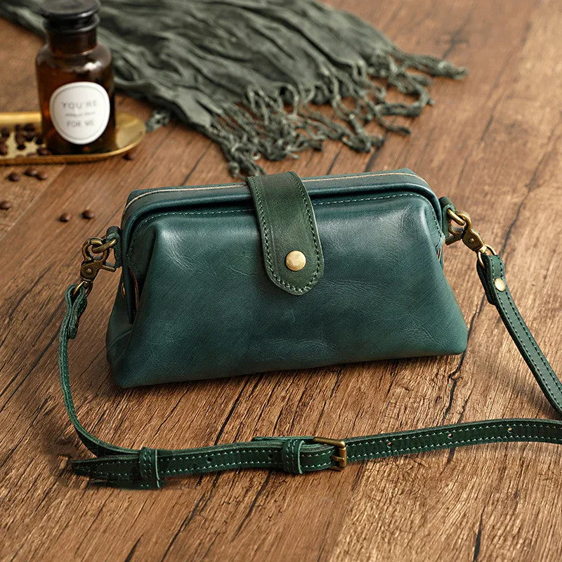 Vegetable Tanned Leather Small Mouth Gold Shoulder Bag