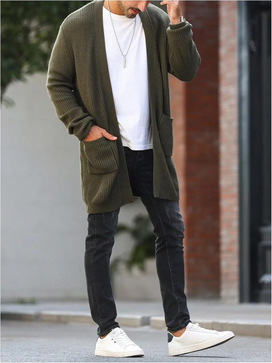 Verdusa Men's Long Sleeve Loose Cardigans Open Front Knitted Sweater Outwear