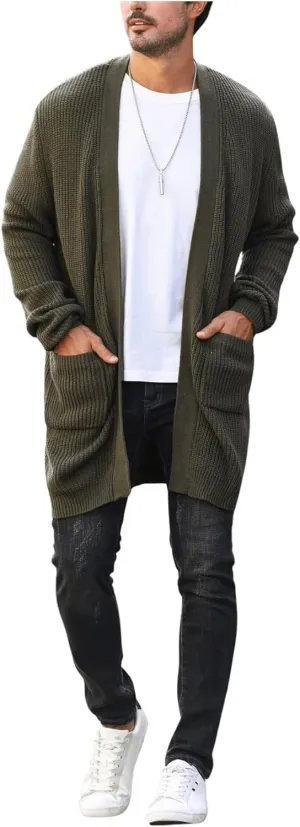 Verdusa Men's Long Sleeve Loose Cardigans Open Front Knitted Sweater Outwear