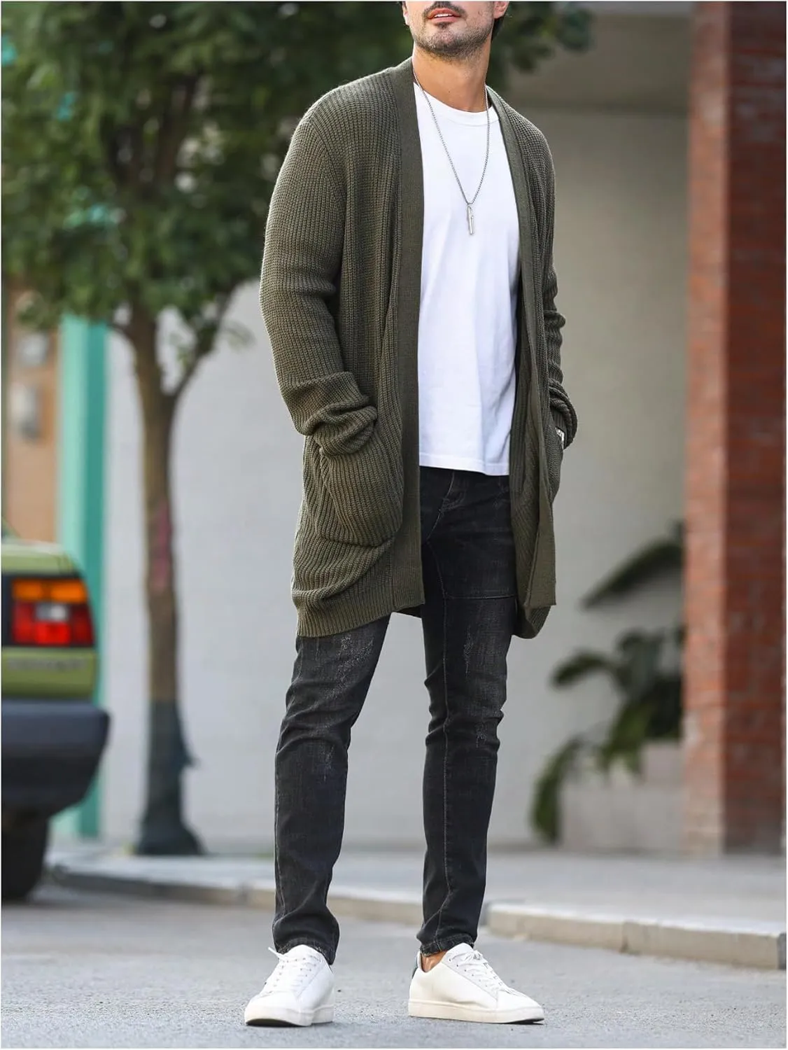 Verdusa Men's Long Sleeve Loose Cardigans Open Front Knitted Sweater Outwear