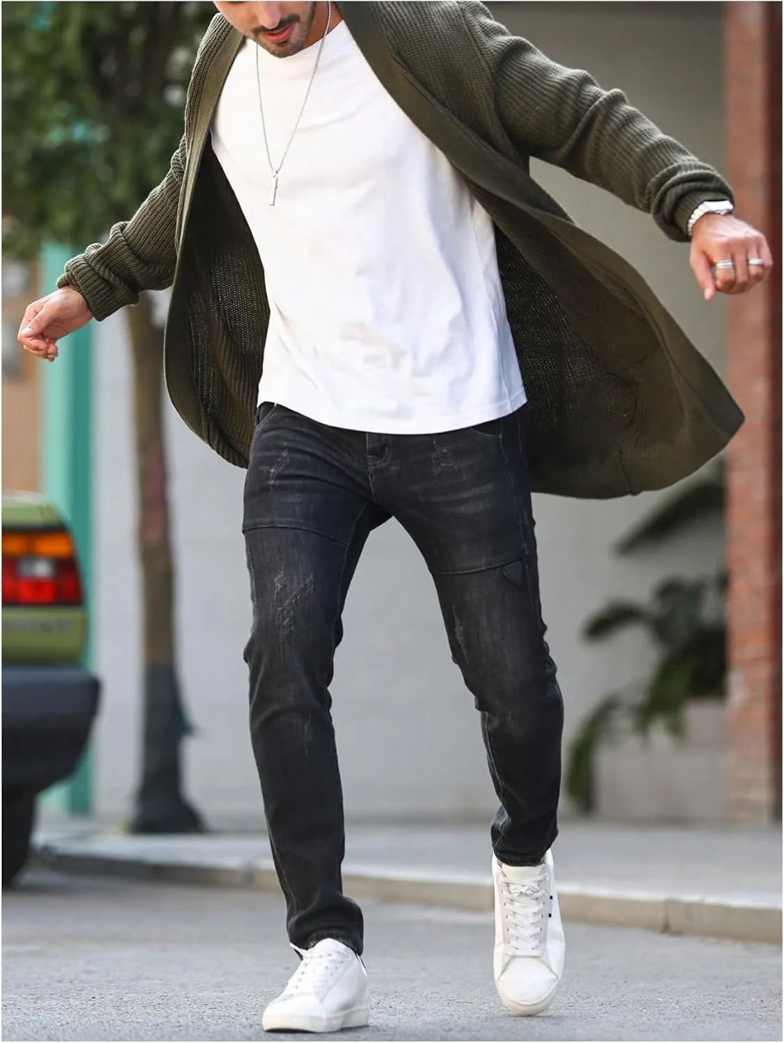 Verdusa Men's Long Sleeve Loose Cardigans Open Front Knitted Sweater Outwear