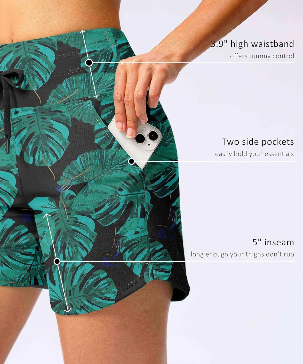 Viodia Women's 5" High Waisted Swim Board Shorts Quick Dry Beach Shorts with Pockets UPF 50  Swimsuit Bottoms with Liner