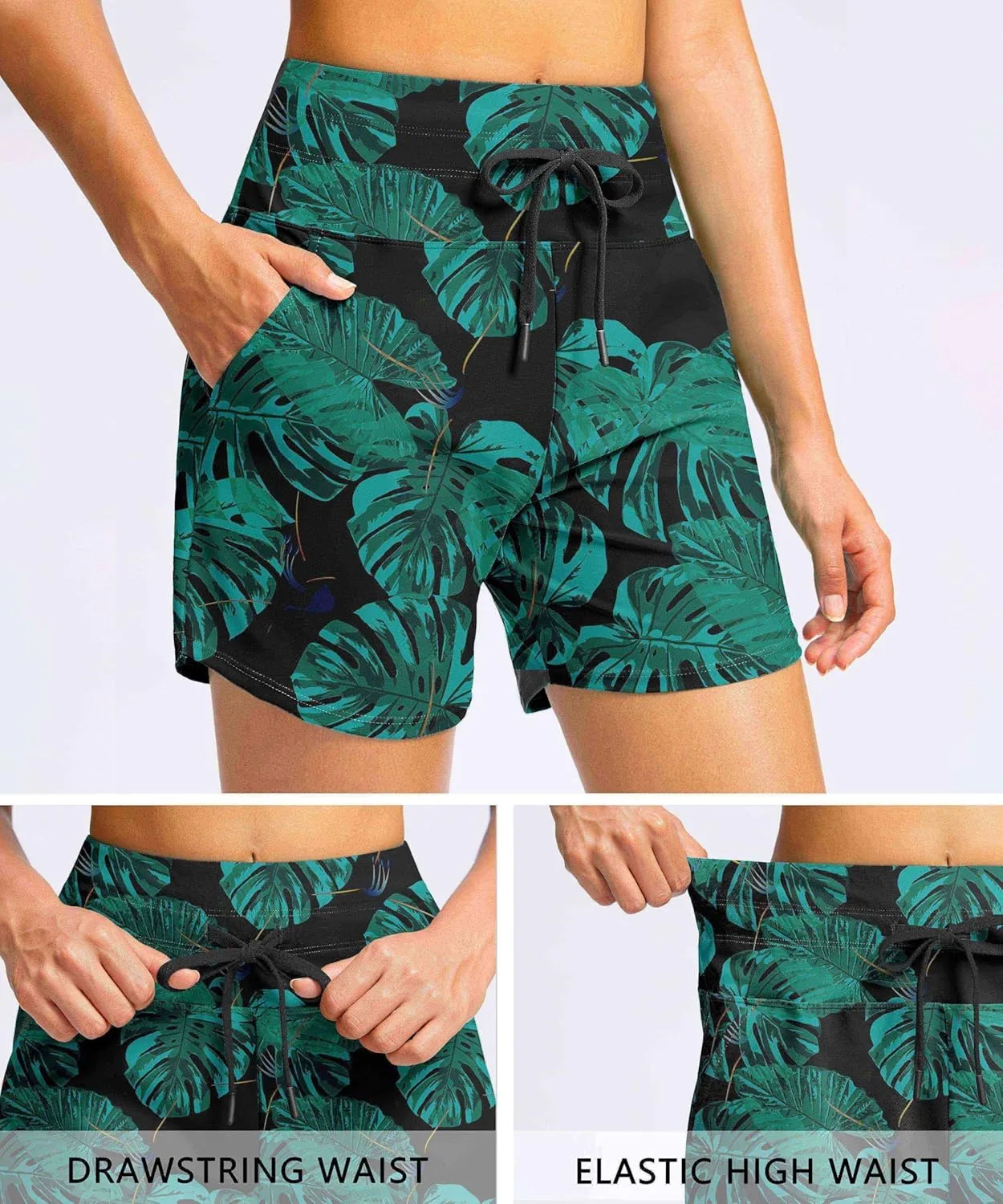 Viodia Women's 5" High Waisted Swim Board Shorts Quick Dry Beach Shorts with Pockets UPF 50  Swimsuit Bottoms with Liner