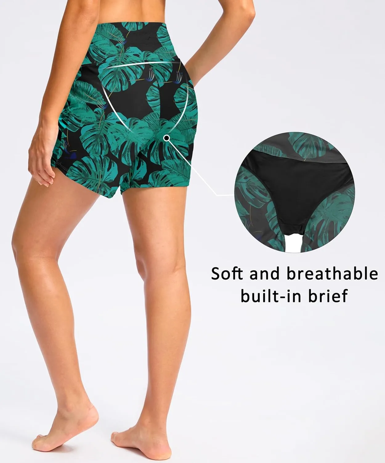 Viodia Women's 5" High Waisted Swim Board Shorts Quick Dry Beach Shorts with Pockets UPF 50  Swimsuit Bottoms with Liner