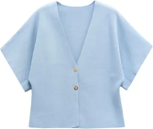 Wanzetaly Womens Oversized Cardigans Short Sleeve Lightweight Button V Neck Casual Knit Sweater Outerwear