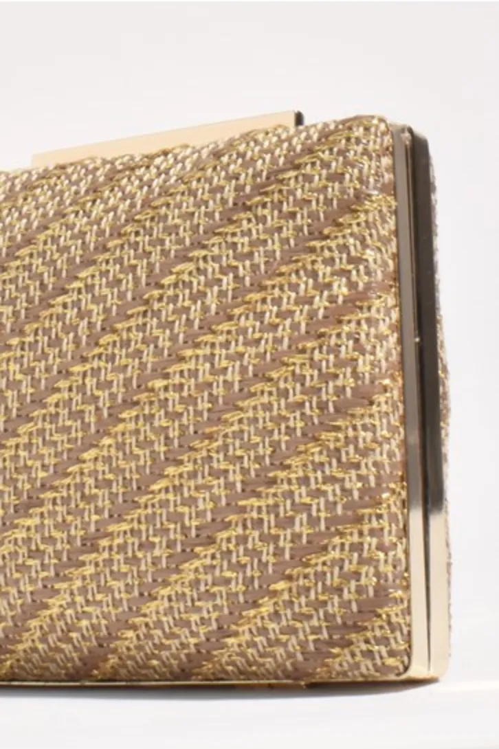 Weave Structured Clutch Chocolate/Gold
