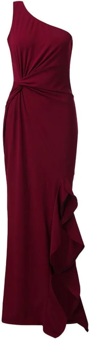 Wedding Guest Dress for Women 2025,Women's Slim One Shoulder Ruched Split Mermaid Dress Evening Cocktail Maxi Dresses