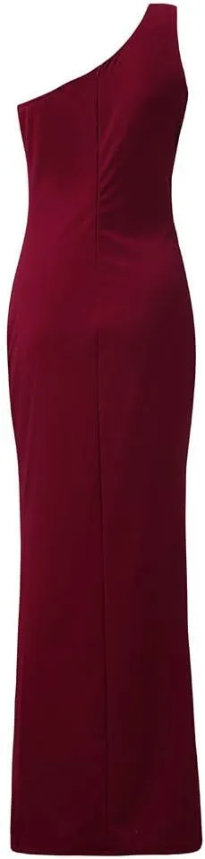 Wedding Guest Dress for Women 2025,Women's Slim One Shoulder Ruched Split Mermaid Dress Evening Cocktail Maxi Dresses