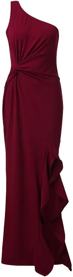 Wedding Guest Dress for Women 2025,Women's Slim One Shoulder Ruched Split Mermaid Dress Evening Cocktail Maxi Dresses