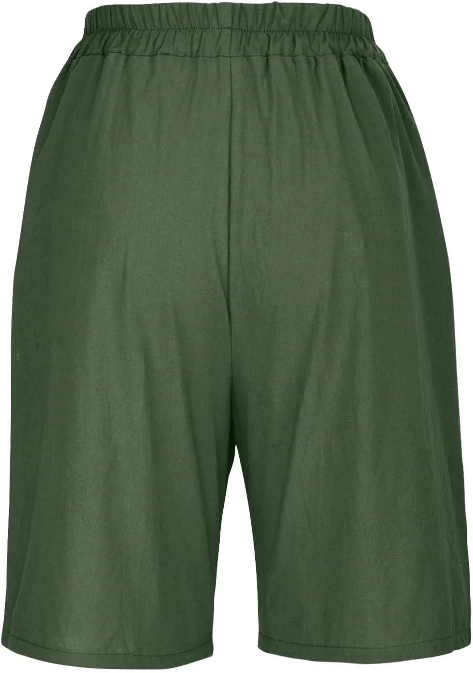 Wide Leg Linen Shorts for Women Knee Length Bermuda Shorts Summer Casual Loose Elastic Waist Beach Pants with Pocket